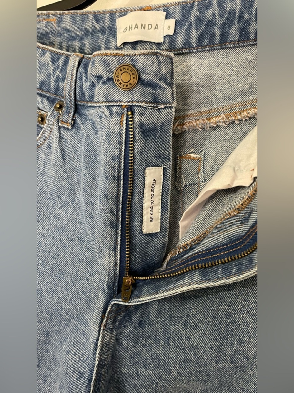 Ghanda Blue Denim Wide Leg Jeans with Multi-Colored Patchwork - Picture 3 of 5